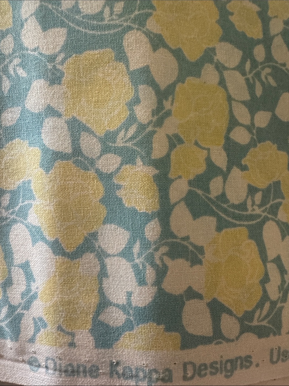 Diane Kappa Designs Floral Cotton Fabric - Yellow, Aqua, White 74” x 44” wide